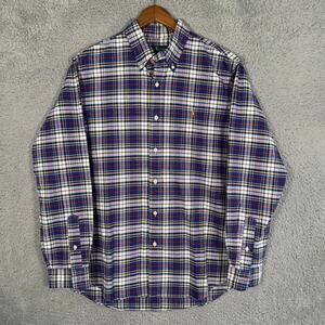 Polo Ralph Lauren Shirt Oxford Plaid Blue Flesh Pony Classic Fit Men's Large